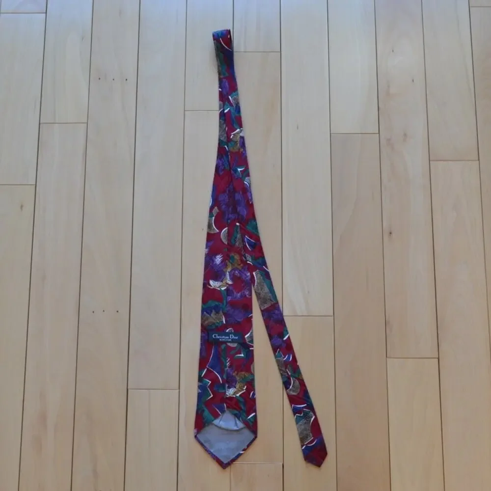 Vintage Dior Silk Tie 90s Retro 90s Red Pattern